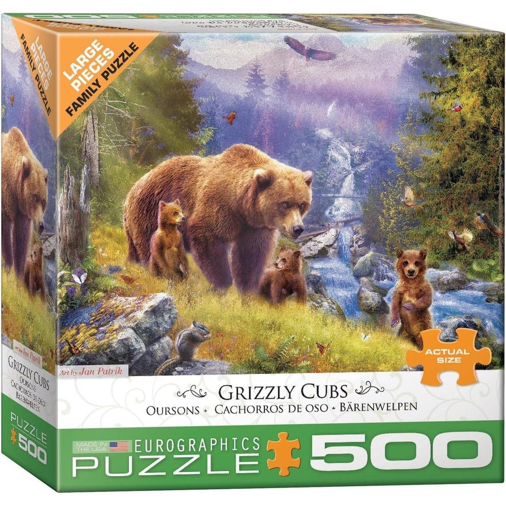 NEW Eurographics 500 piece jigsaw puzzle of Grizzly Bear Cubs in the forest!